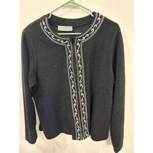 Vtg Dress Barn Sweater Women Large Black Embroidered Cardigan Sweater No Tag